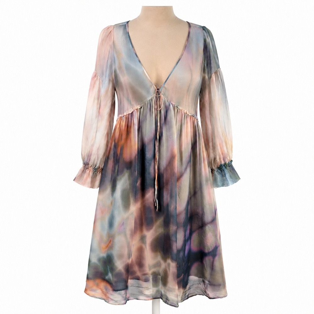 Zara 100% Silk Pastel Babydoll Dress Sz M Fairy Grunge Boho Festival Whimsigoth